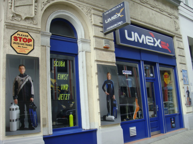 UMEX Shopfront, Tauchsport UMEX, Wien, Österreich