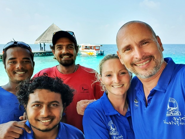 v.R. Mika, Evelyn, Khamir,Meer,Reyhan, DivePoint Rannalhi, Malediven