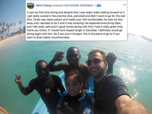 Demi Cheng who shared her exciting story about Discover Scuba Diving with us and sent us her picture, #discoverscubadiving #scubadiving #padicourses #nungwi #zanzibar, Fun Divers Zanzibar, Nungwi, Tansania