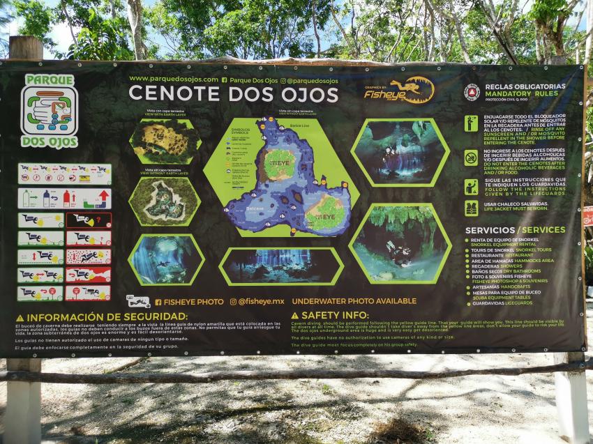 Karte Cenote Doch Ochos, Akumal Bay Dive Center, Mexiko