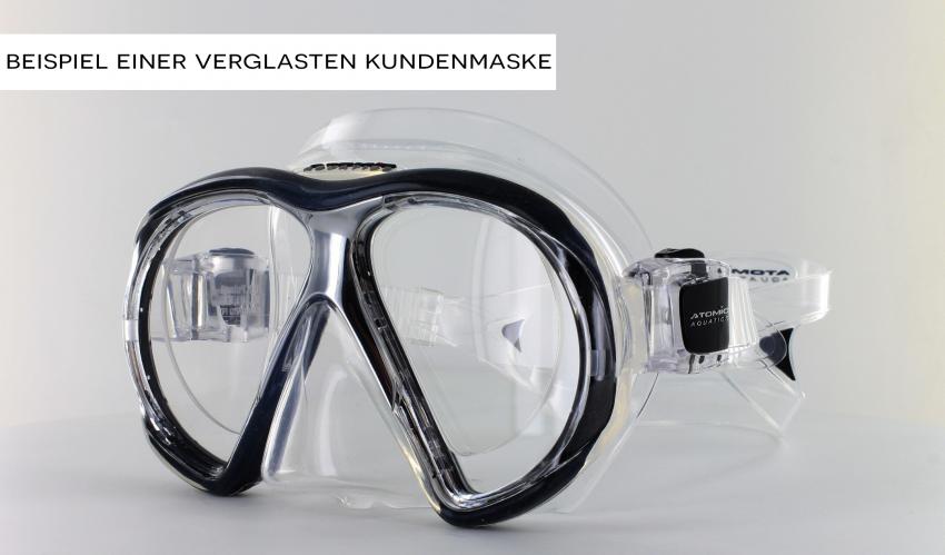 Beispiel einer verglasten Kundenmaske 2, verglaste Tauchmaske, optische Taucherbrille, Optische Verglasung - Tauchmaske.de - Deutsche Meisterwerkstatt, Bochum, Deutschland, Nordrhein-Westfalen