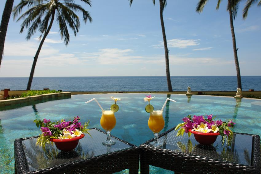 Blick über den Pool, Bali Villa Dive Resort, Indonesien, Bali