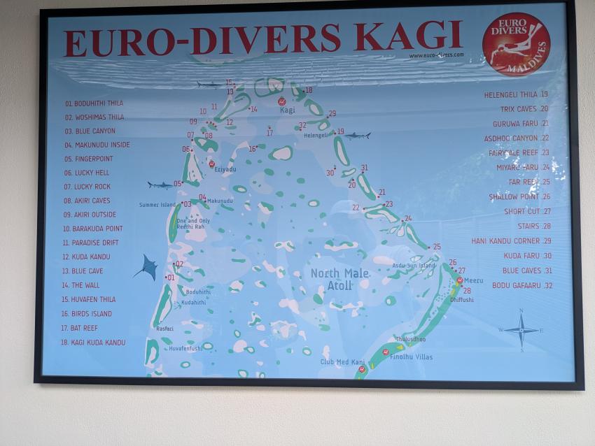 Tauchplatzkarte, Euro-Divers Kagi Maldives, Malediven