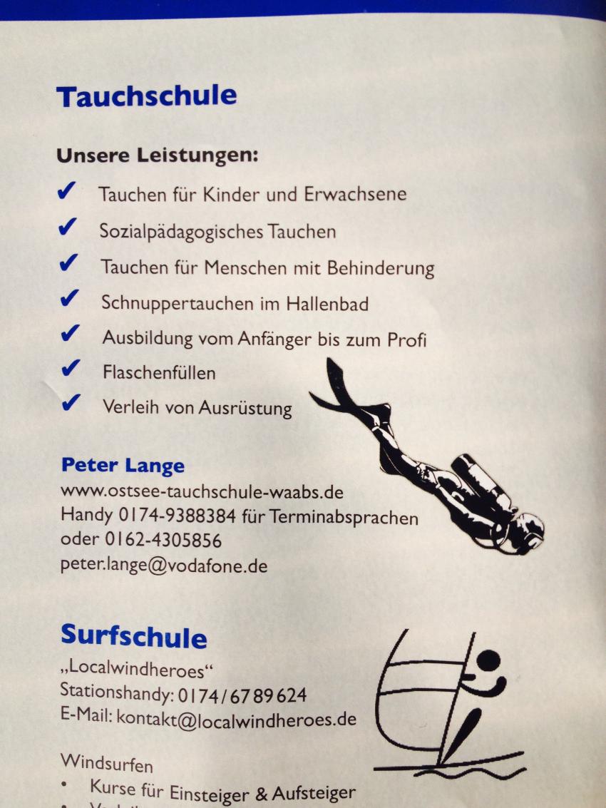 Hinweis im Urlaubsmagazin, Ostsee-Tauchschule, Waabs, Deutschland, Schleswig-Holstein