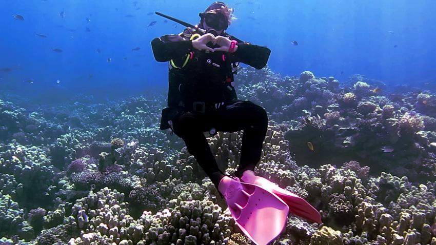 Hannah (Ever seen these fins in pink???), ORCA Dive Club, Soma Bay, Ägypten, Safaga