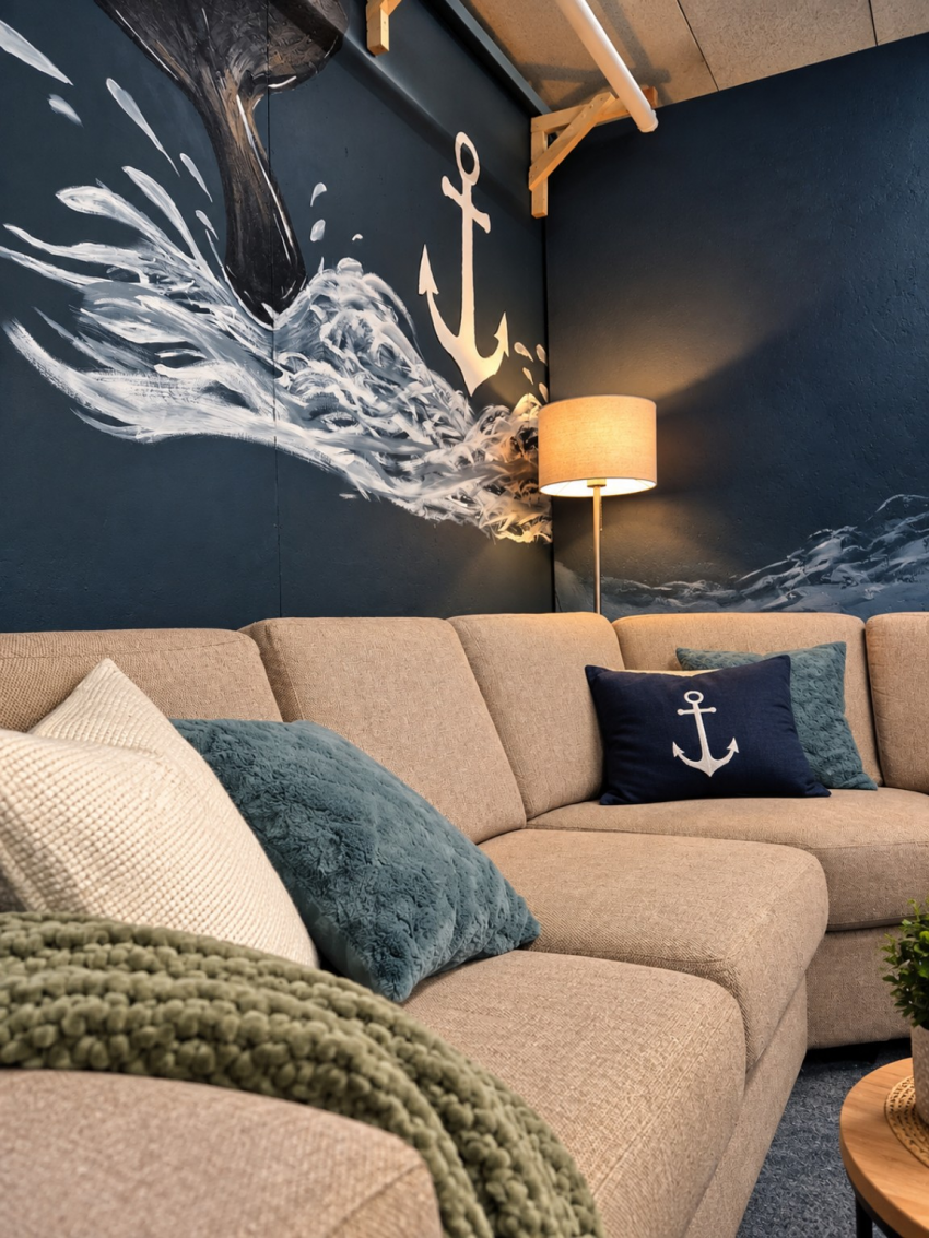 Gemütliche Lounge auf der schwimmenden Basis, Dive & Stay Norway, Lyngdal, Rosfjord, Tauchurlaub Norwegen, Dive & Stay Norway – Lyngdal Dykkesenter, Norwegen