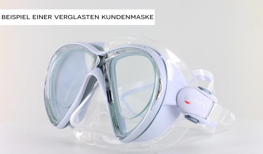 Beispiel einer verglasten Kundenmaske, verglaste Tauchmaske, optische Taucherbrille, Optische Verglasung - Tauchmaske.de - Deutsche Meisterwerkstatt, Bochum, Deutschland, Nordrhein-Westfalen